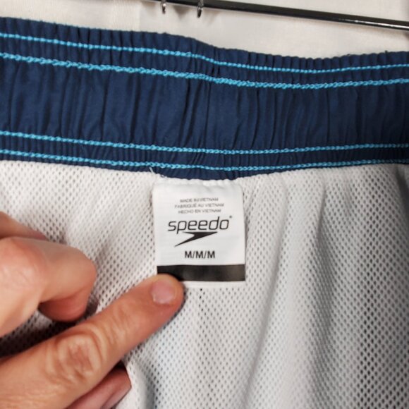 Speedo Board Short Palm Tree Graphic Blue Black Swim Trunk 3 Pockets Men Sz M - Picture 3 of 10